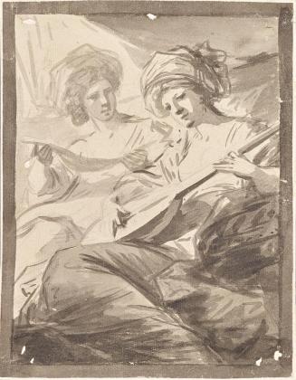 Friedrich Heinrich Füger, Zwei Frauen mit Mandoline, Grisaille, 19,8 × 15,5 cm, Schenkung Samml ...