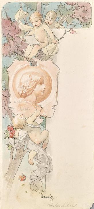 F. Emmert, Titelblatt-Entwurf zu "Das Lied", 1899, Tusche, Bleistift und Aquarell auf Papier, 3 ...