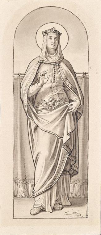 Hl. Elisabeth von Thüringen, um 1850, Tusche laviert auf Papier, 24,6 × 10,3 cm, Belvedere, Wie ...